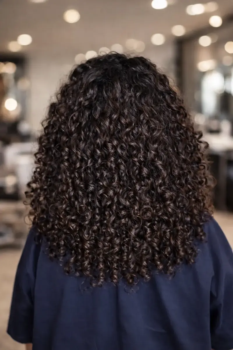 Glänzendes, definiertes lockiges Haar einer Kundin von Hairparty Amberg